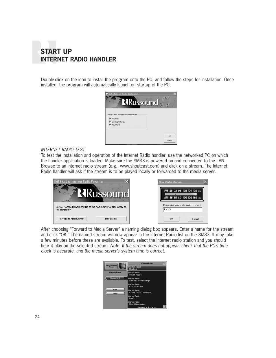 Start up, Internet radio handler | Russound SMS3 User Manual | Page 24 / 36