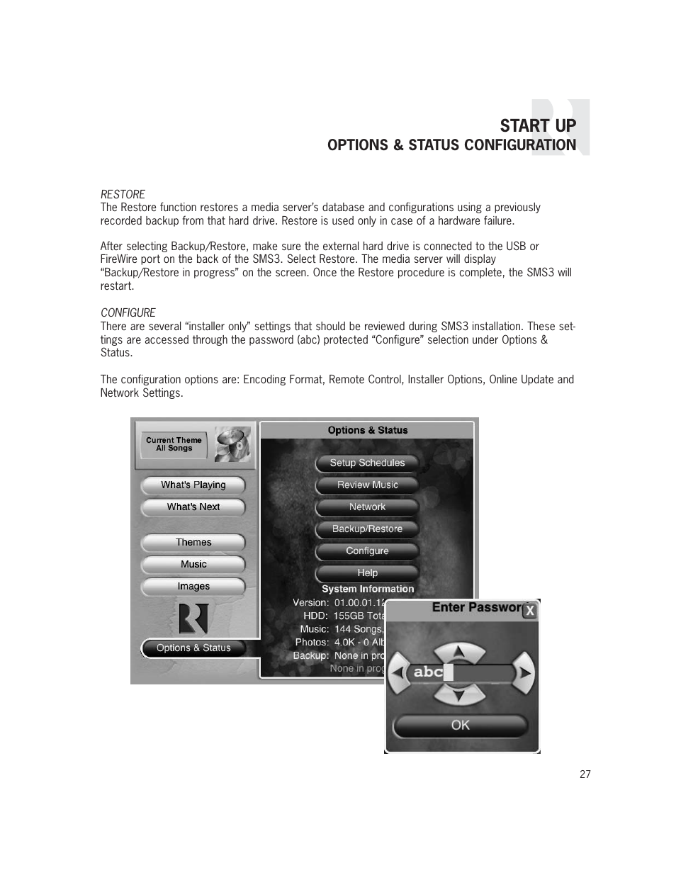 Start up | Russound SMS3 User Manual | Page 27 / 36