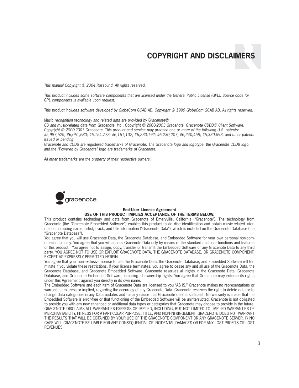 Copyright and disclaimers | Russound SMS3 User Manual | Page 3 / 36