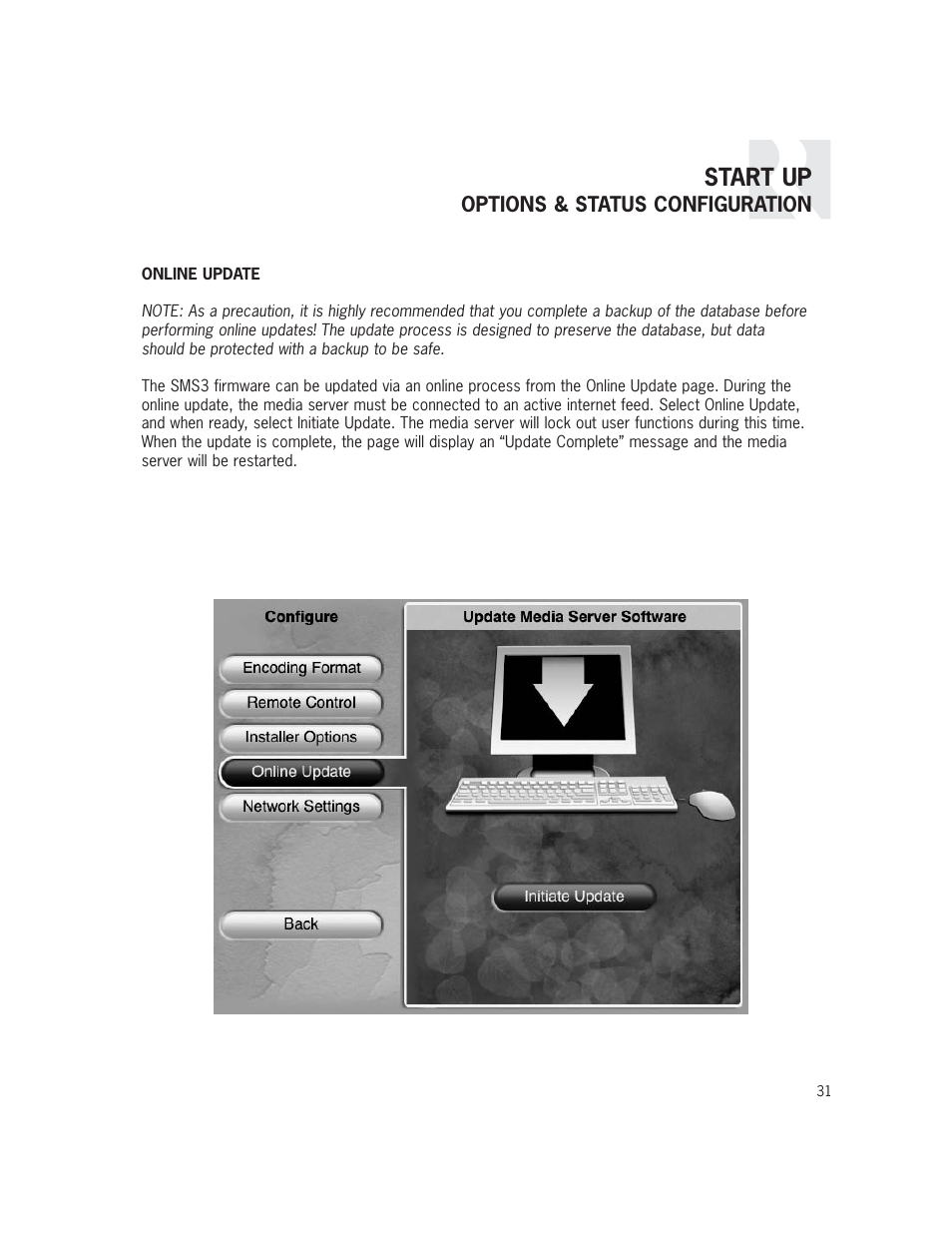 Start up | Russound SMS3 User Manual | Page 31 / 36