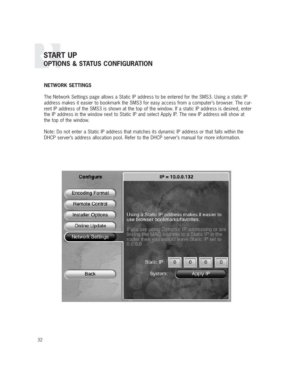 Start up | Russound SMS3 User Manual | Page 32 / 36