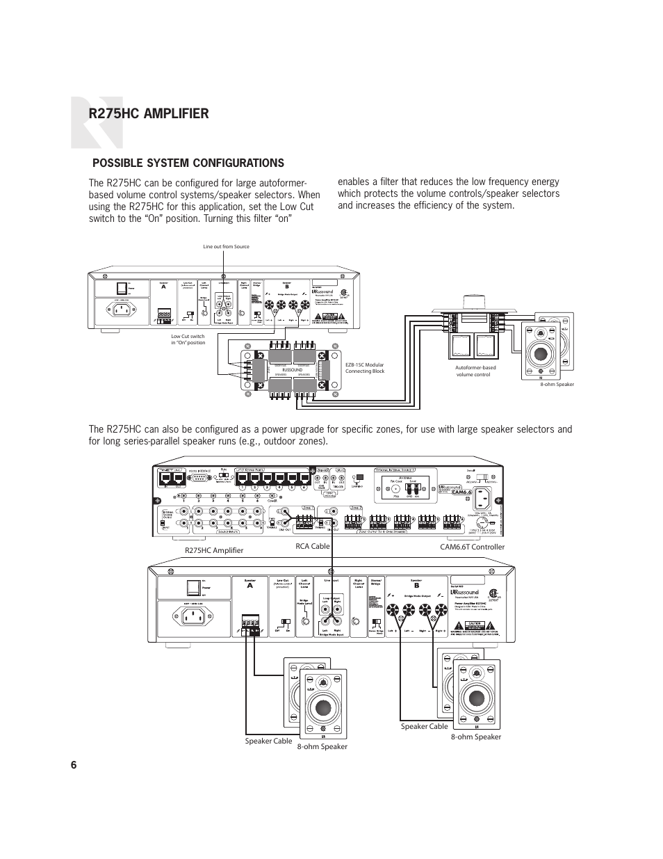 R275hc amplifier, Possible system configurations | Russound R275HC User Manual | Page 6 / 8