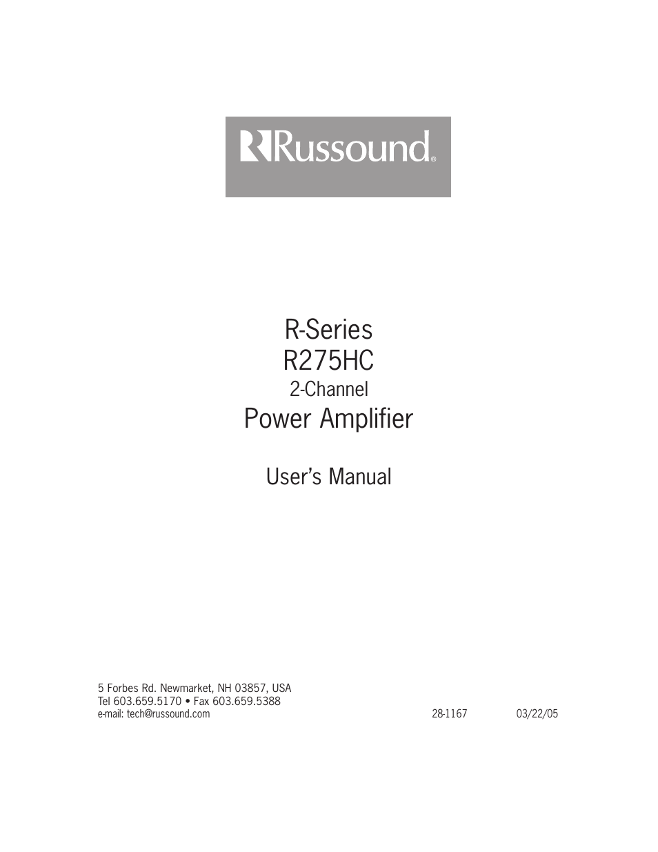 R-series r275hc, Power amplifier | Russound R275HC User Manual | Page 8 / 8