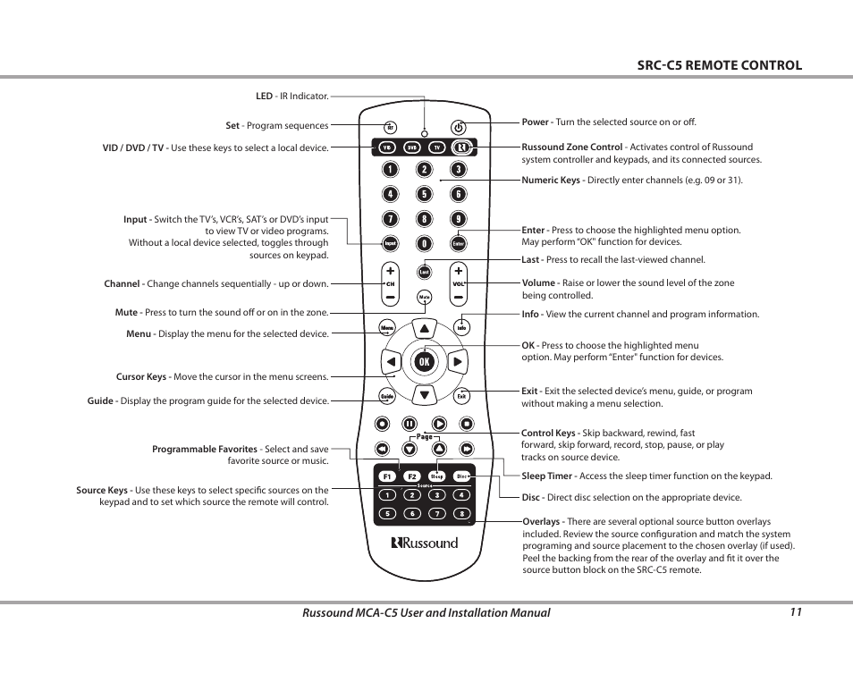 Src-c5 remote control | Russound MCA-C5 User Manual | Page 11 / 40