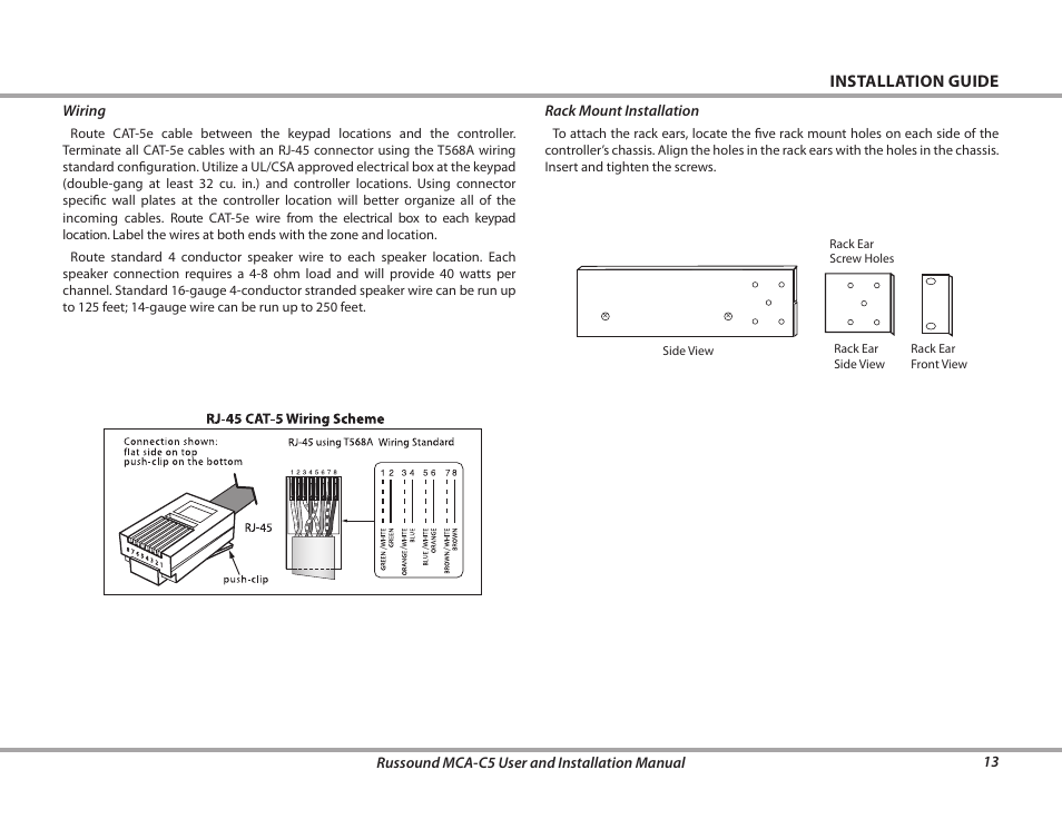 Installation guide | Russound MCA-C5 User Manual | Page 13 / 40