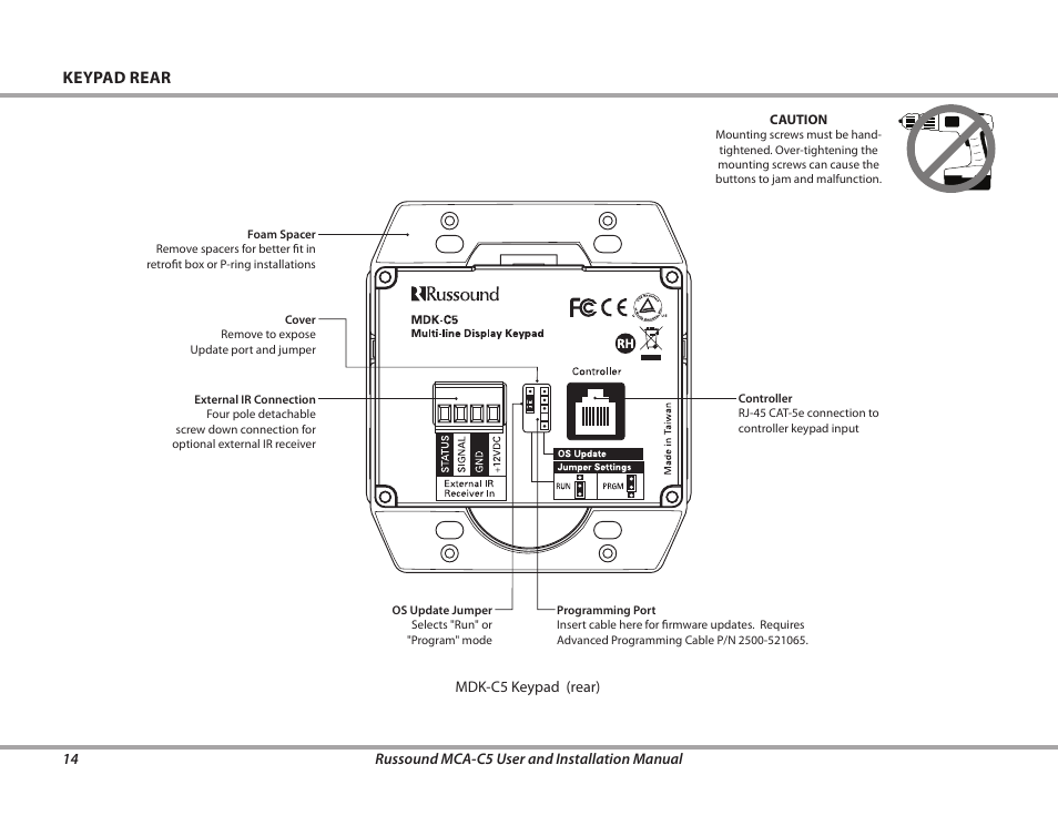 Keypad rear | Russound MCA-C5 User Manual | Page 14 / 40