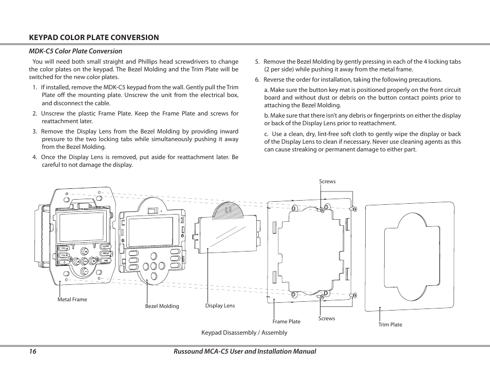 Keypad color plate conversion | Russound MCA-C5 User Manual | Page 16 / 40