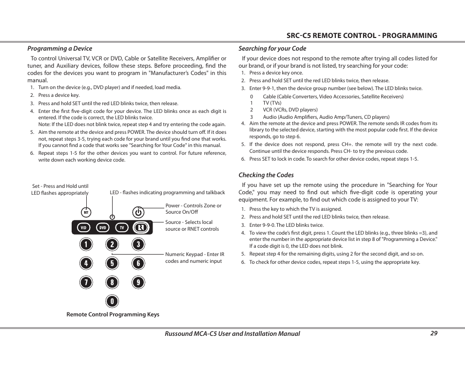 Src-c5 remote control - programming | Russound MCA-C5 User Manual | Page 29 / 40