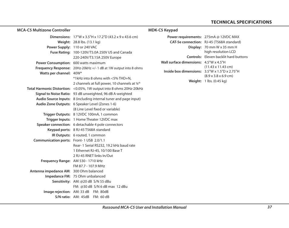 Russound MCA-C5 User Manual | Page 37 / 40