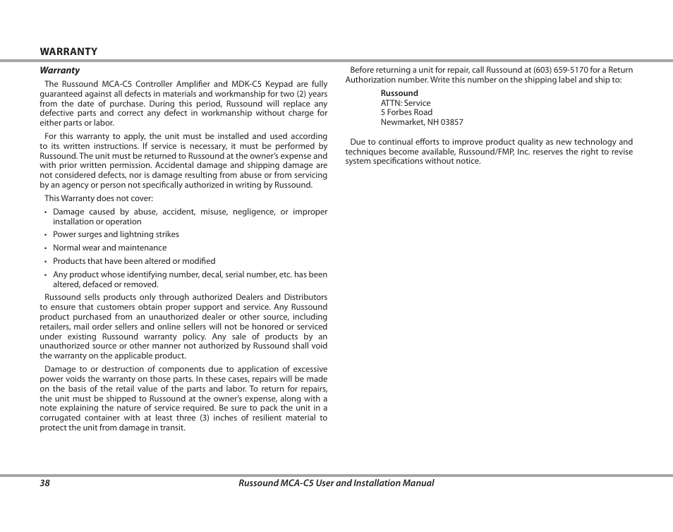 Russound MCA-C5 User Manual | Page 38 / 40