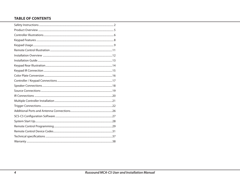 Russound MCA-C5 User Manual | Page 4 / 40