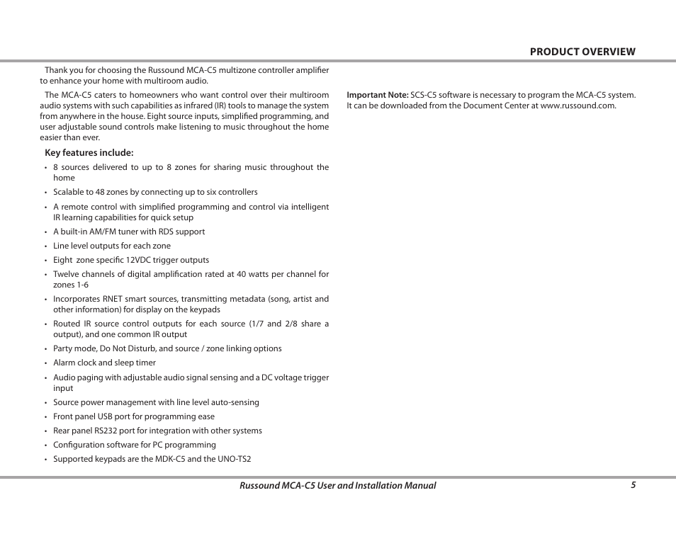 Russound MCA-C5 User Manual | Page 5 / 40