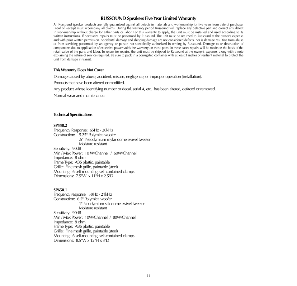 Russound SP550.2 User Manual | Page 11 / 12