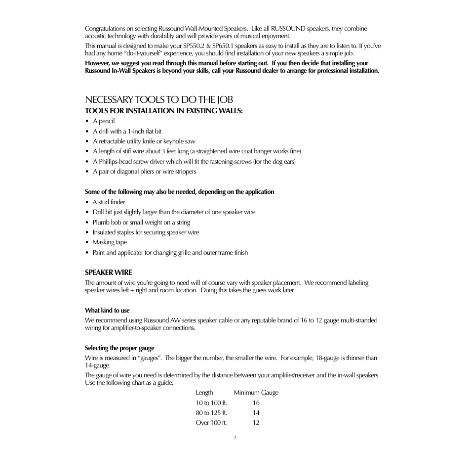 Necessary tools to do the job | Russound SP550.2 User Manual | Page 2 / 12