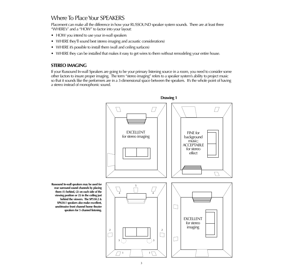 Where to place your speakers, Stereo imaging | Russound SP550.2 User Manual | Page 3 / 12