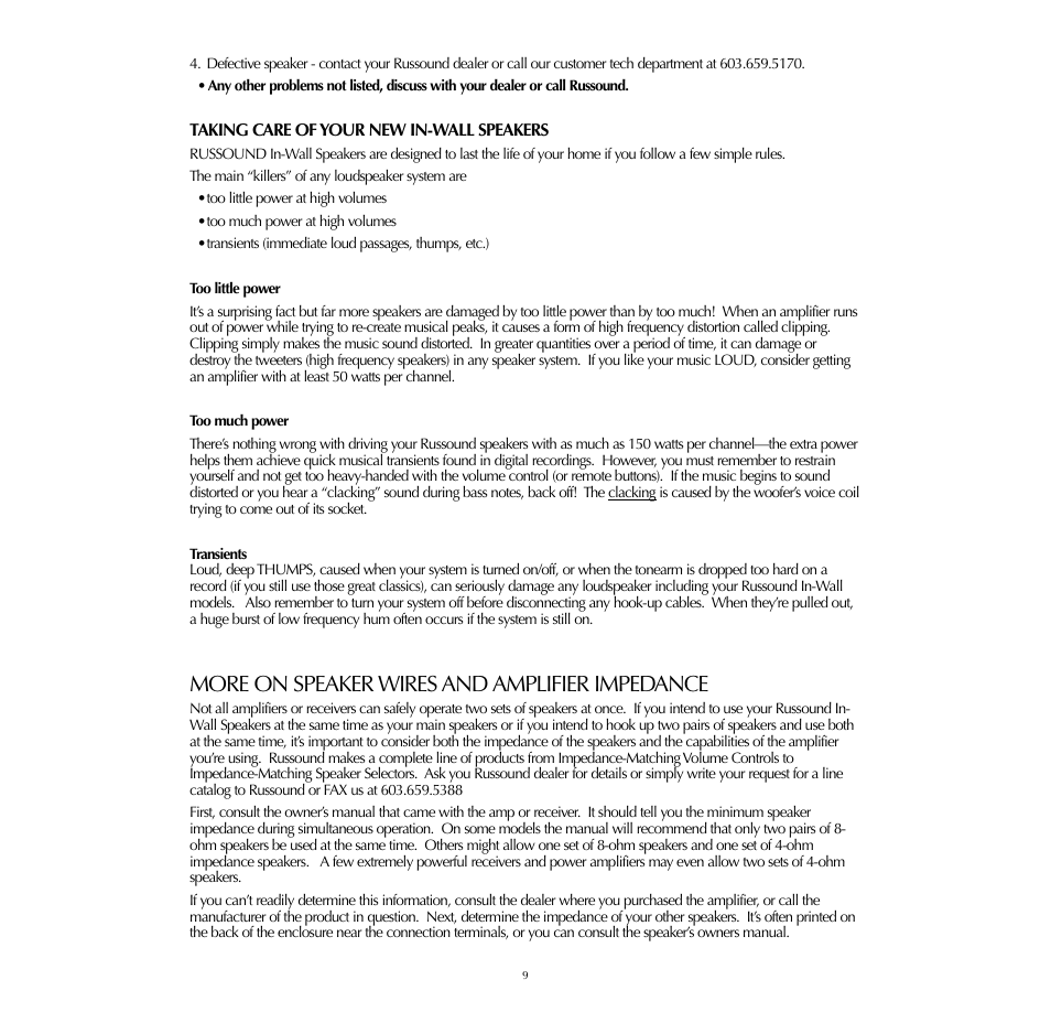 More on speaker wires and amplifier impedance | Russound SP550.2 User Manual | Page 9 / 12