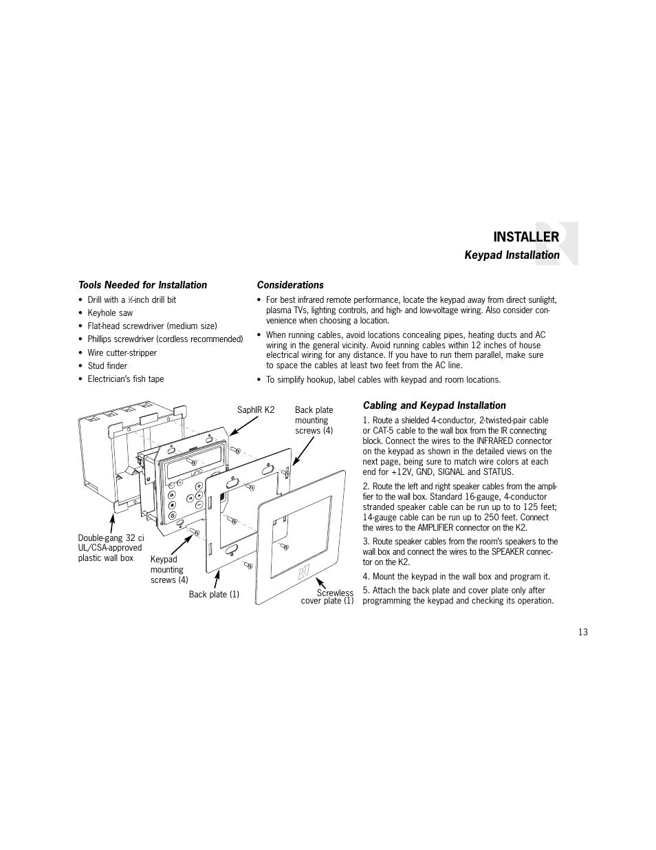 Installer | Russound K2 User Manual | Page 13 / 72