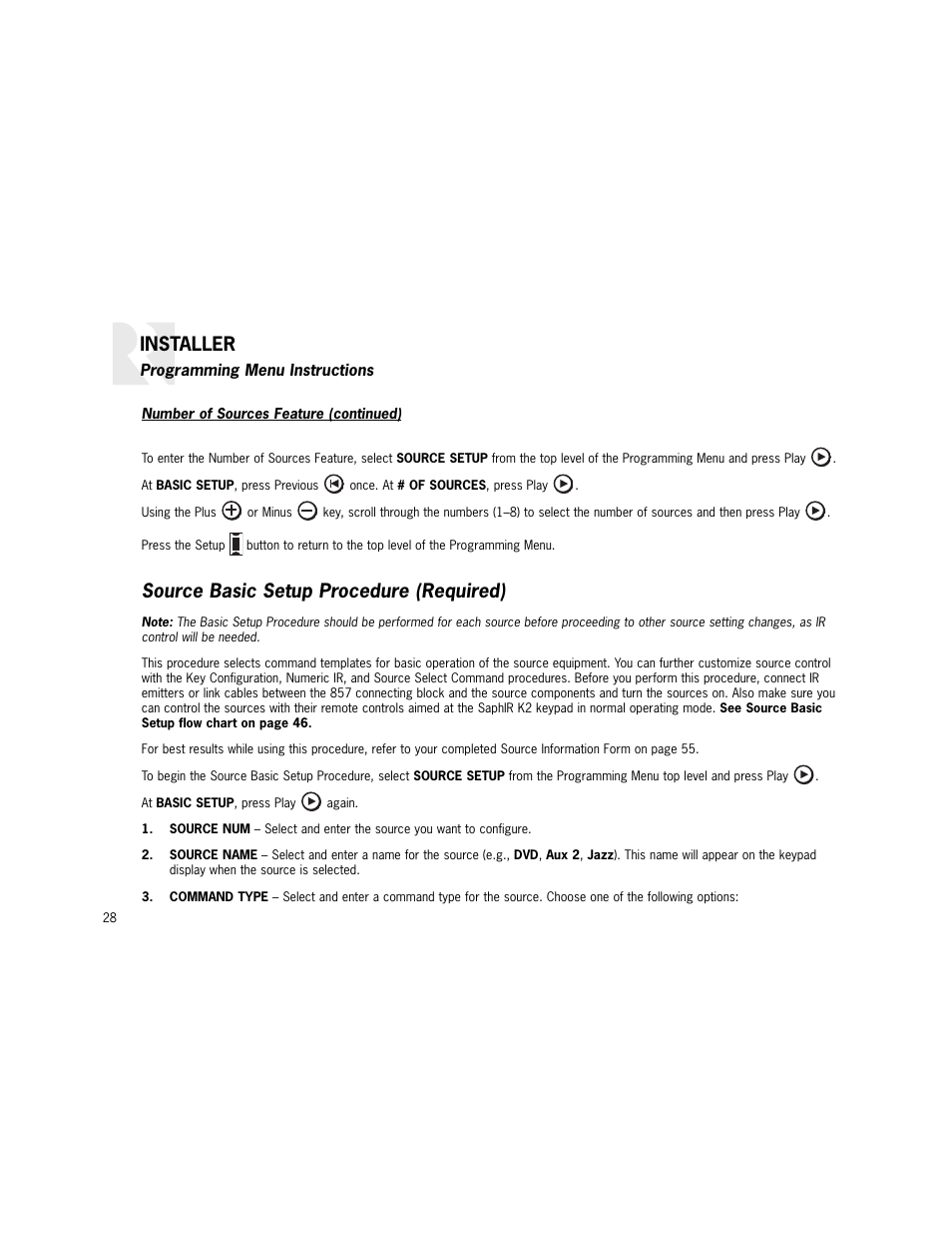 Installer, Source basic setup procedure (required) | Russound K2 User Manual | Page 28 / 72