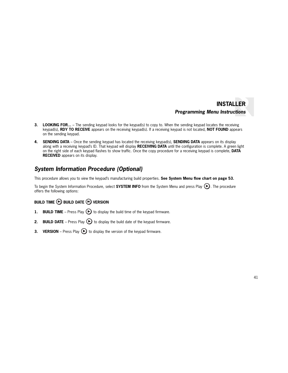 System information procedure (optional), Installer | Russound K2 User Manual | Page 41 / 72