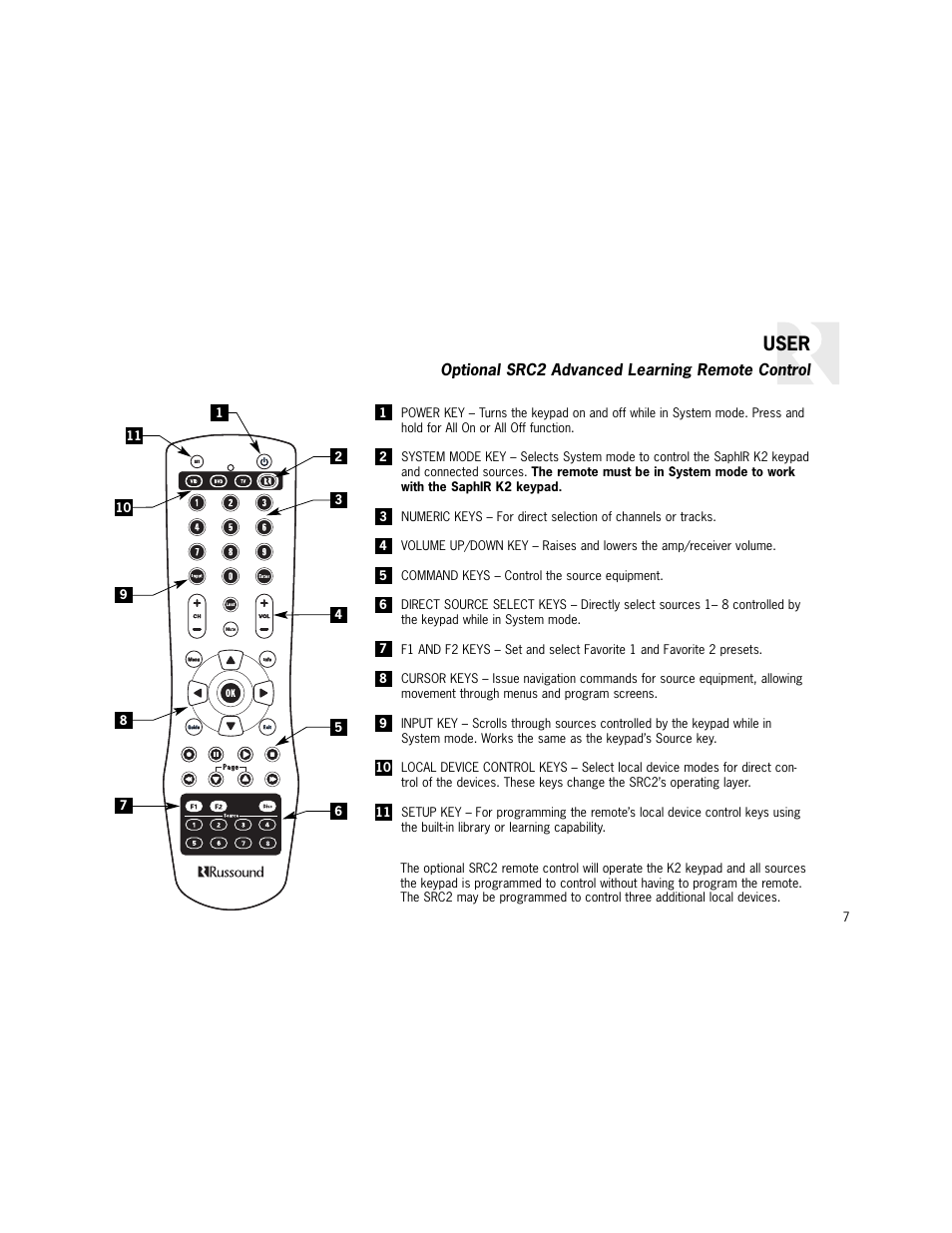 User | Russound K2 User Manual | Page 7 / 72