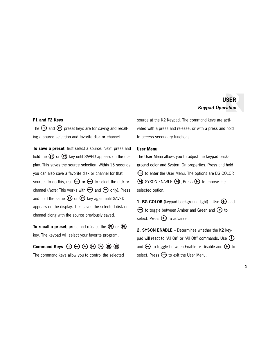 User | Russound K2 User Manual | Page 9 / 72