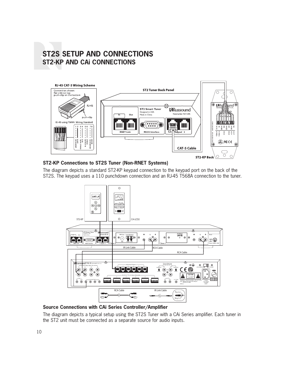 St2s setup and connections, St2-kp and cai connections, Cat-5 cable | Russound ST2S User Manual | Page 10 / 40