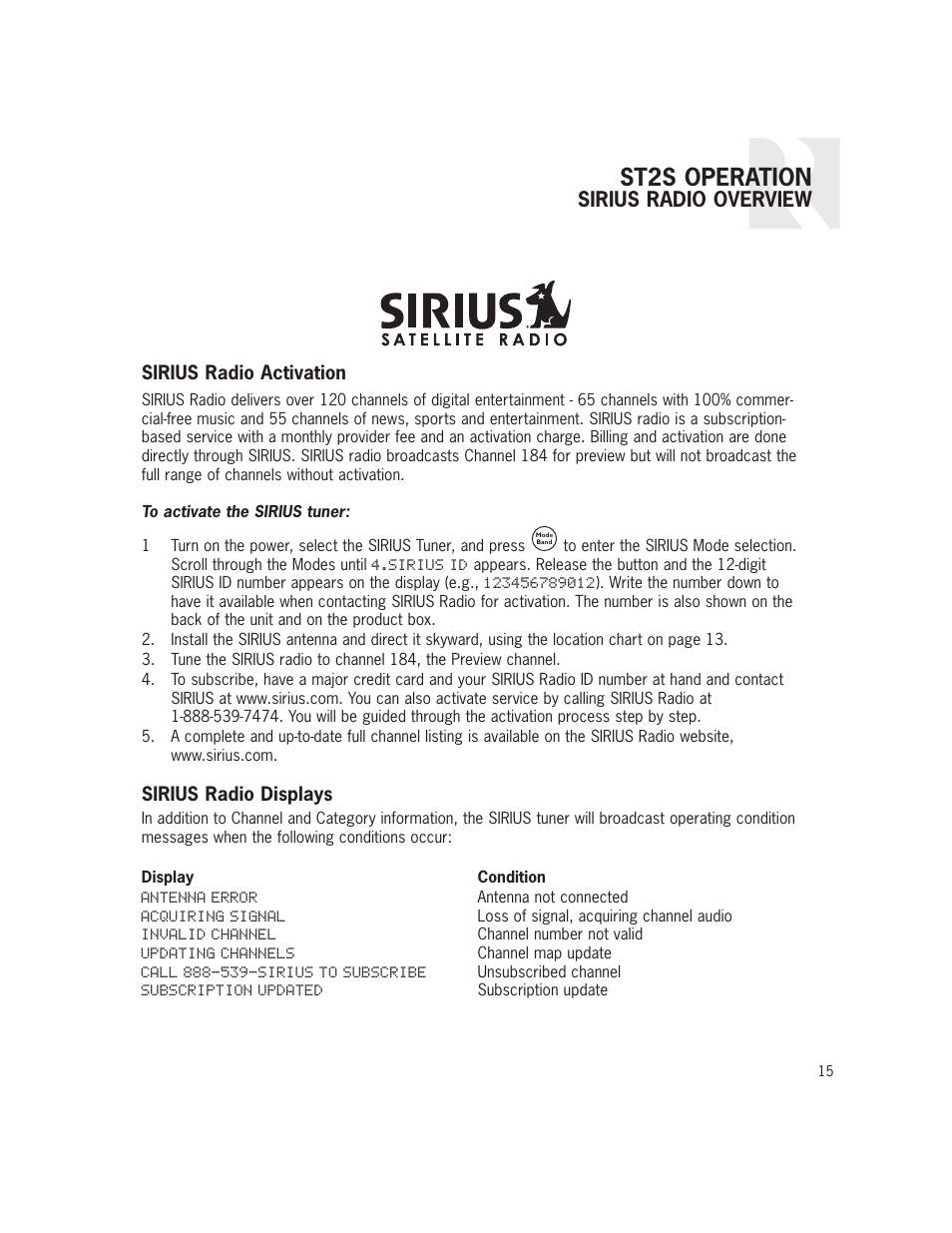 St2s operation, Sirius radio overview | Russound ST2S User Manual | Page 15 / 40