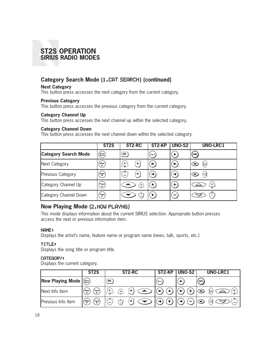 St2s operation, Sirius radio modes | Russound ST2S User Manual | Page 18 / 40