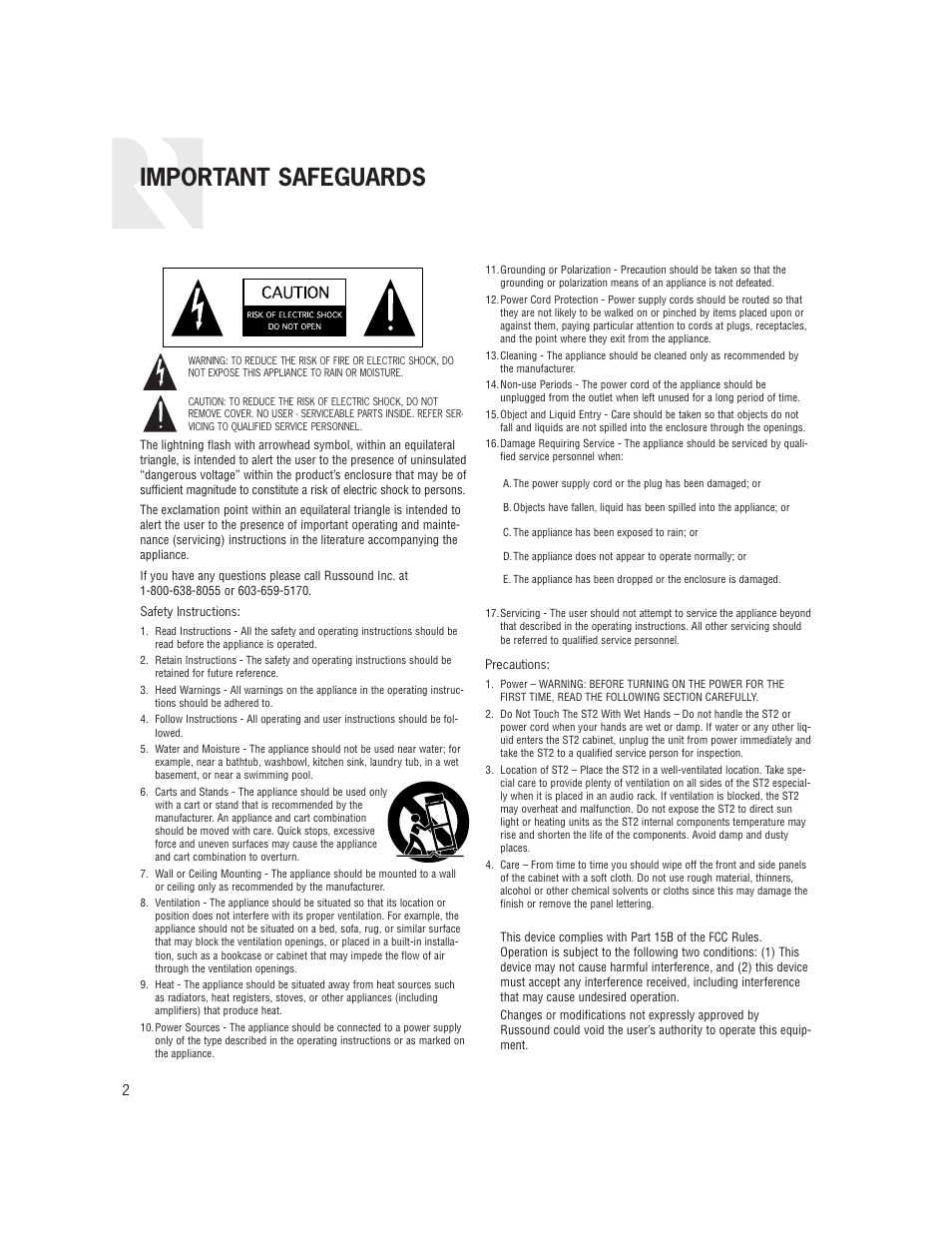 Important safeguards | Russound ST2S User Manual | Page 2 / 40