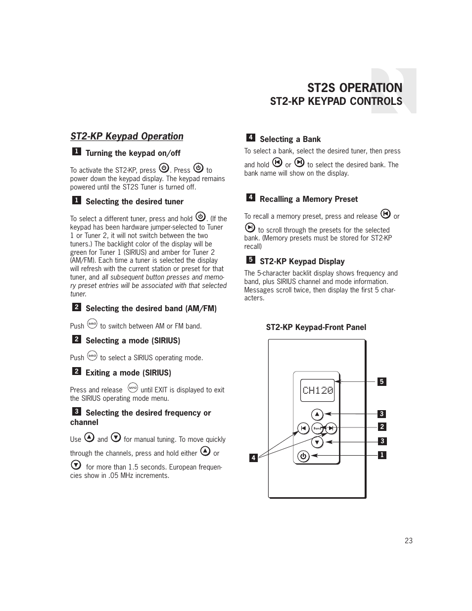 St2s operation, St2-kp keypad controls, Ch120 | St2-kp keypad operation | Russound ST2S User Manual | Page 23 / 40