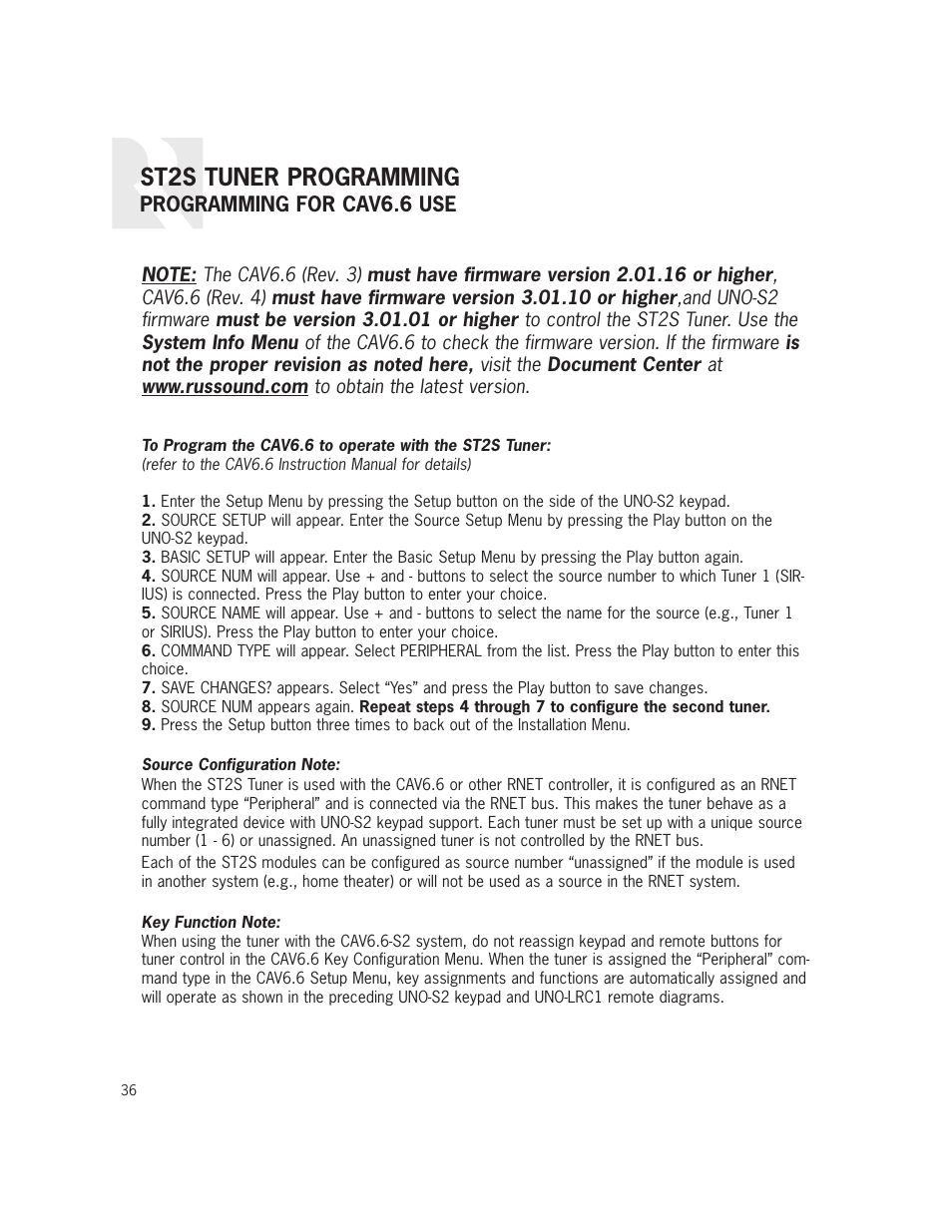 St2s tuner programming | Russound ST2S User Manual | Page 36 / 40