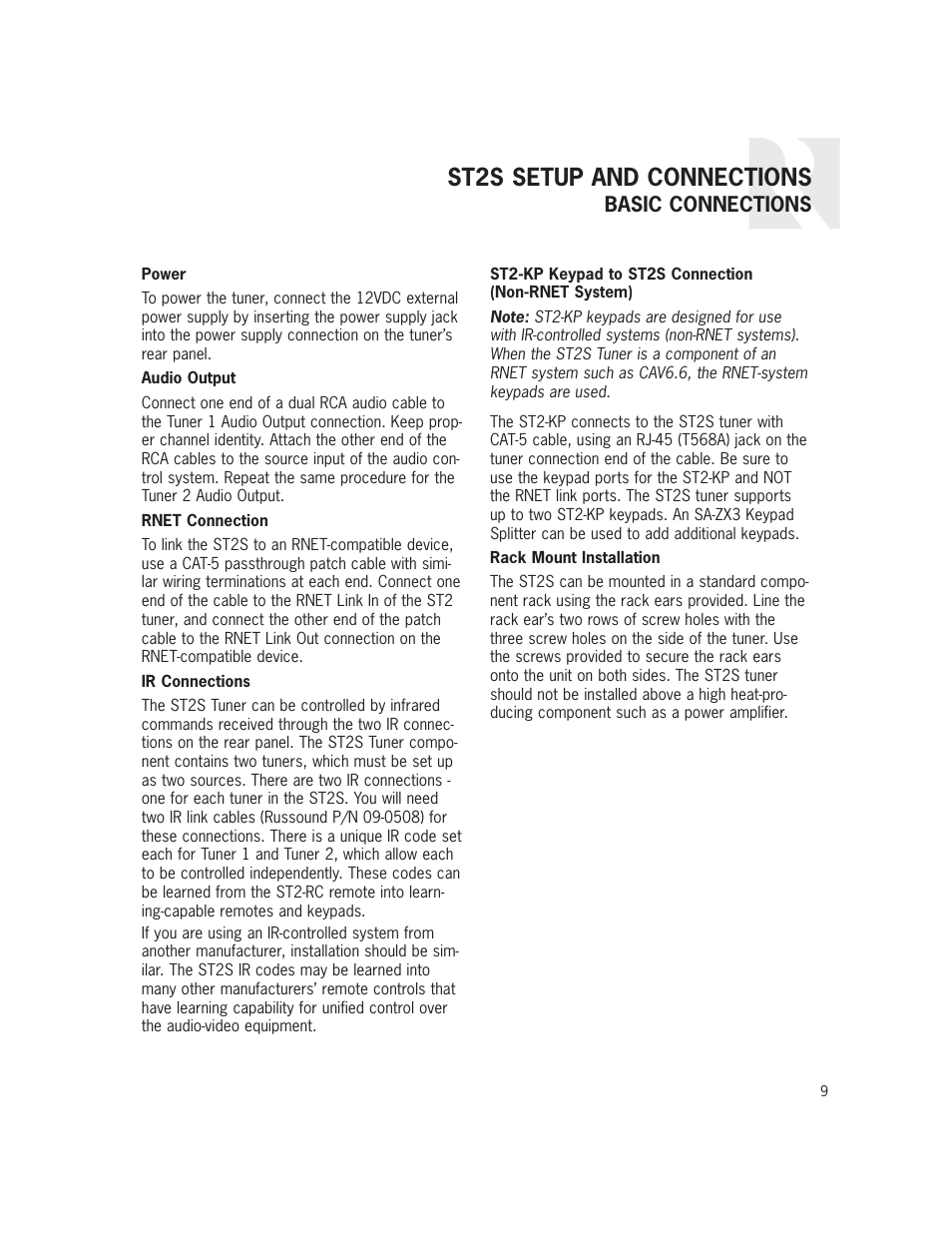 St2s setup and connections, Basic connections | Russound ST2S User Manual | Page 9 / 40