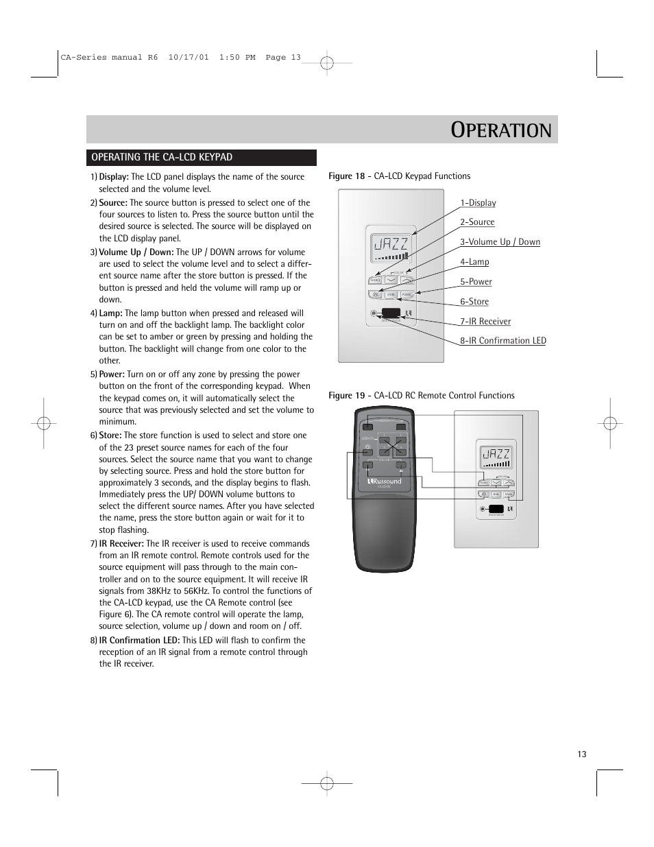 Peration, Operating the ca-lcd keypad | Russound CA-Series User Manual | Page 13 / 16