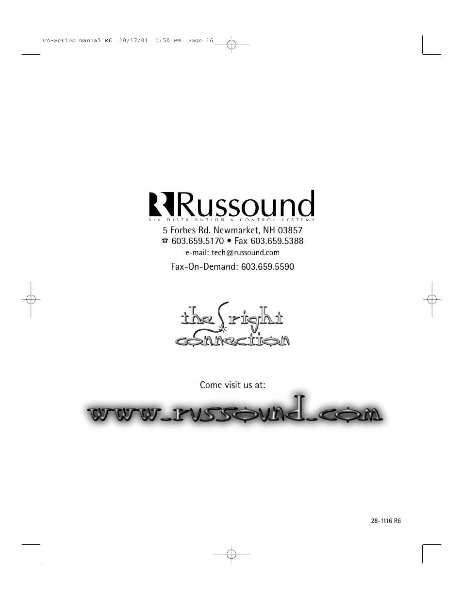 Russound CA-Series User Manual | Page 16 / 16