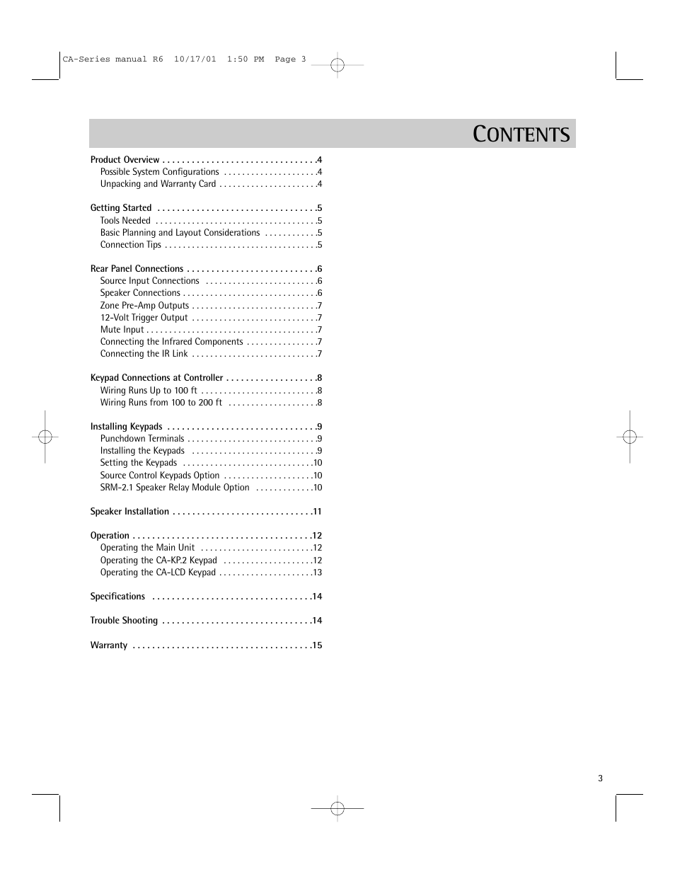 Ontents | Russound CA-Series User Manual | Page 3 / 16