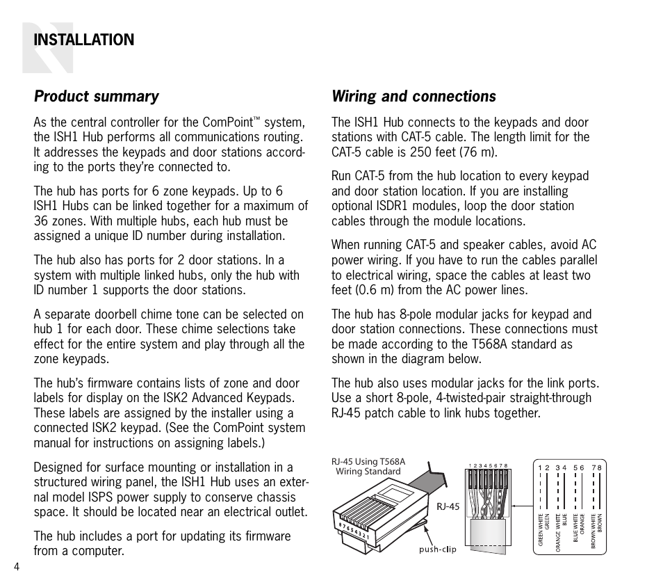 Installation product summary, Wiring and connections | Russound ISH1 User Manual | Page 4 / 8