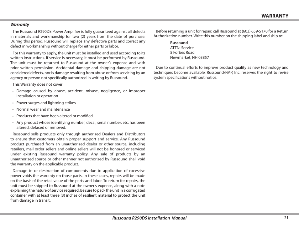 Russound R290DS User Manual | Page 11 / 12