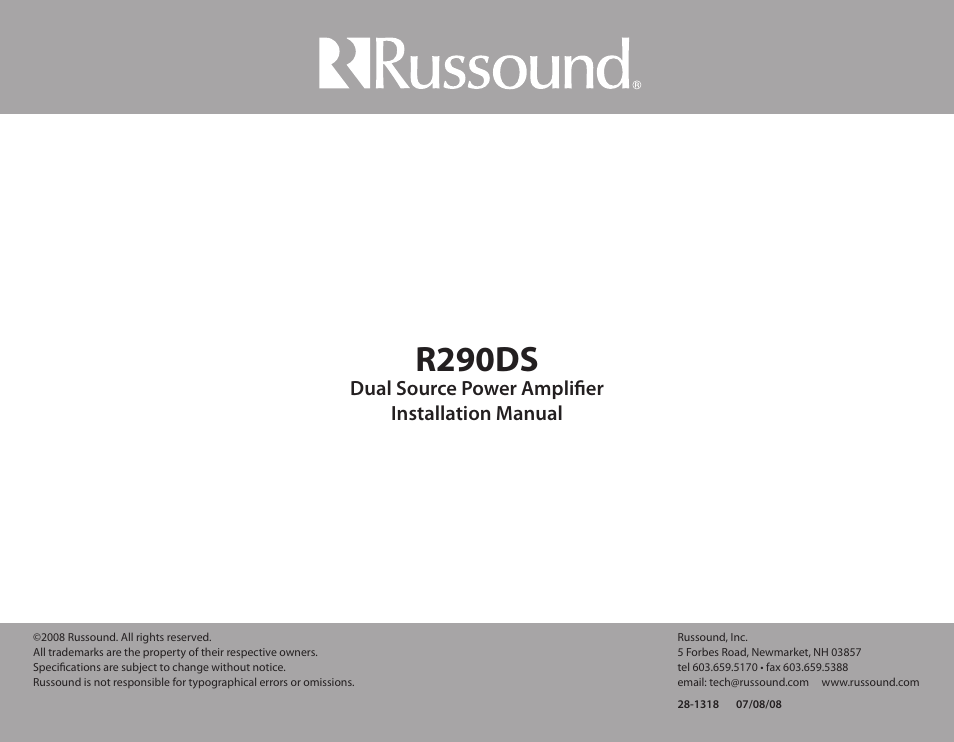 R290ds | Russound R290DS User Manual | Page 12 / 12