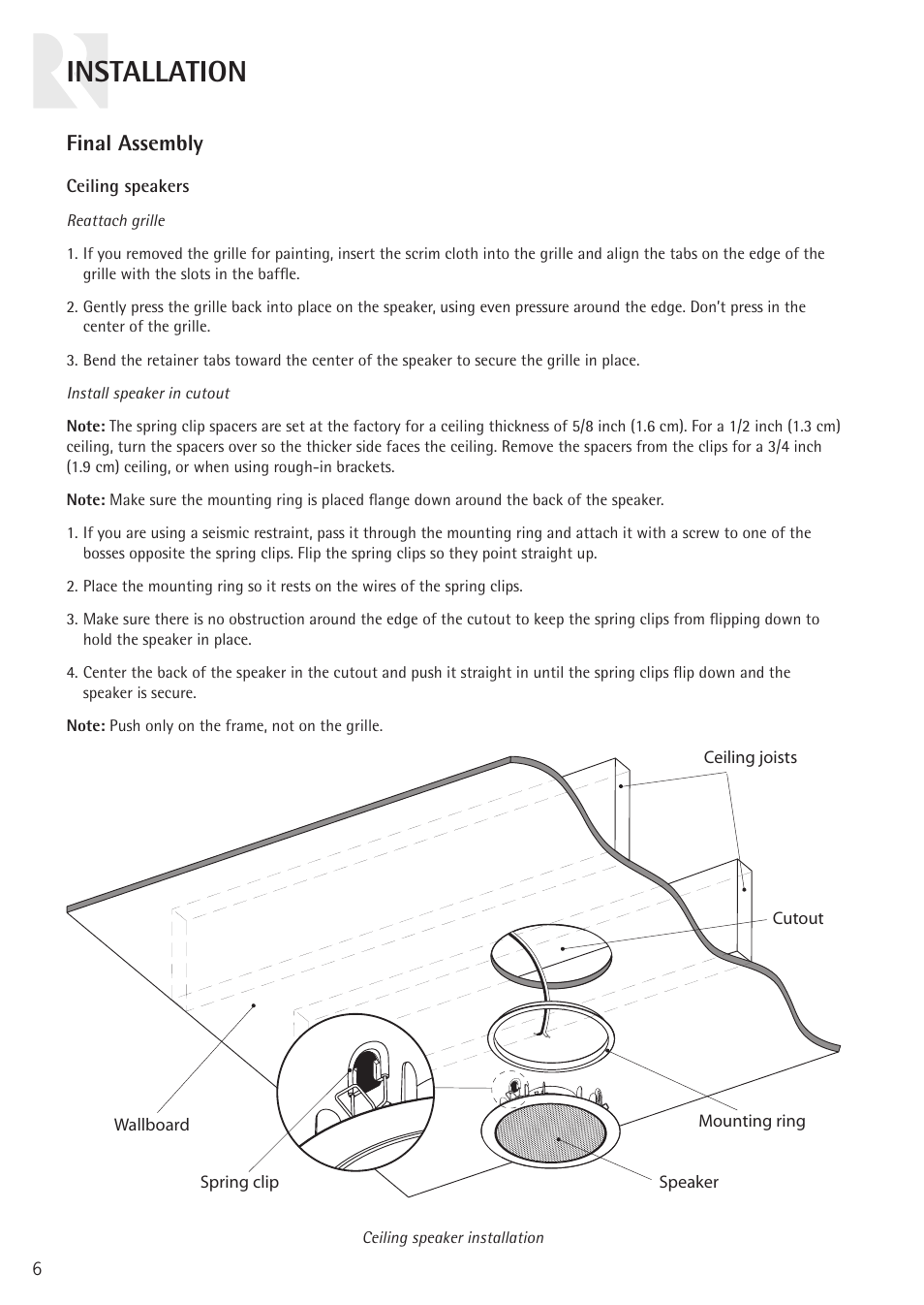 Installation, Final assembly | Russound RATIO RC61 User Manual | Page 6 / 12