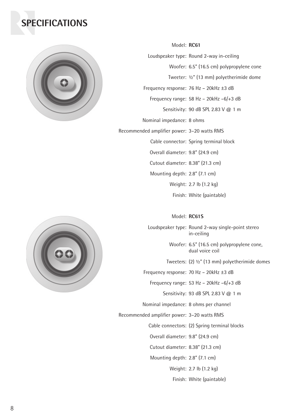 Specifications | Russound RATIO RC61 User Manual | Page 8 / 12