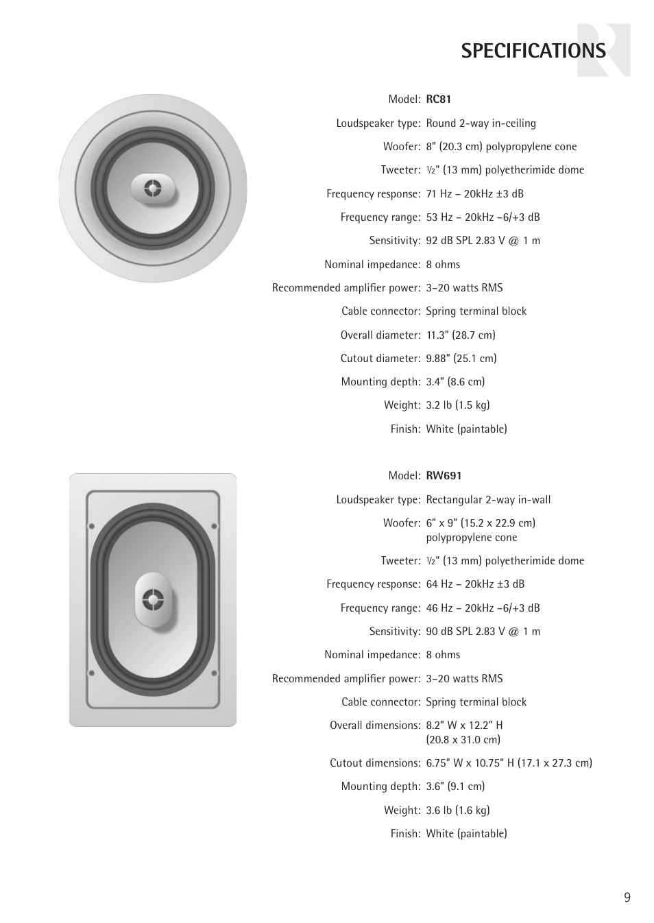 Specifications | Russound RATIO RC61 User Manual | Page 9 / 12