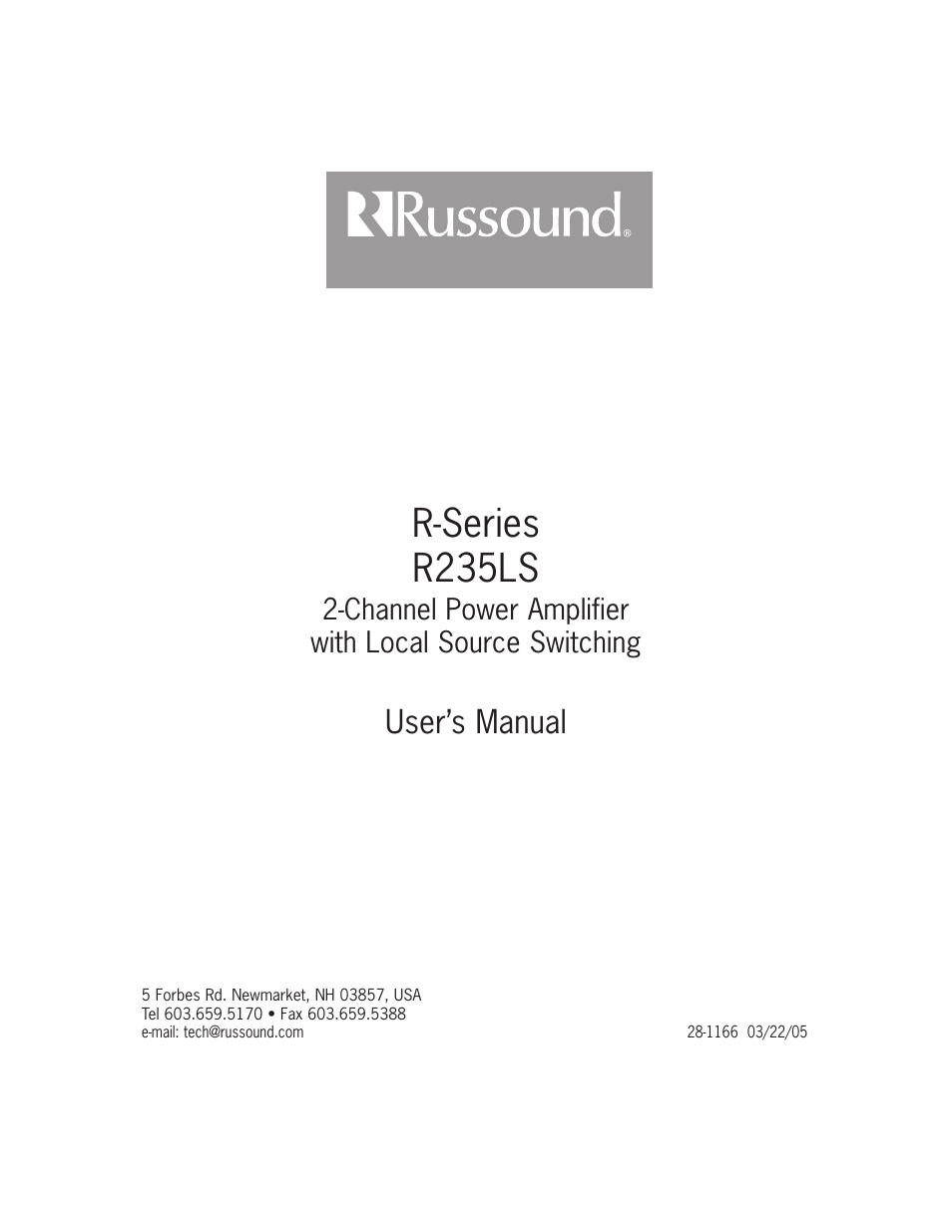 R-series r235ls, User’s manual | Russound R235LS User Manual | Page 8 / 8