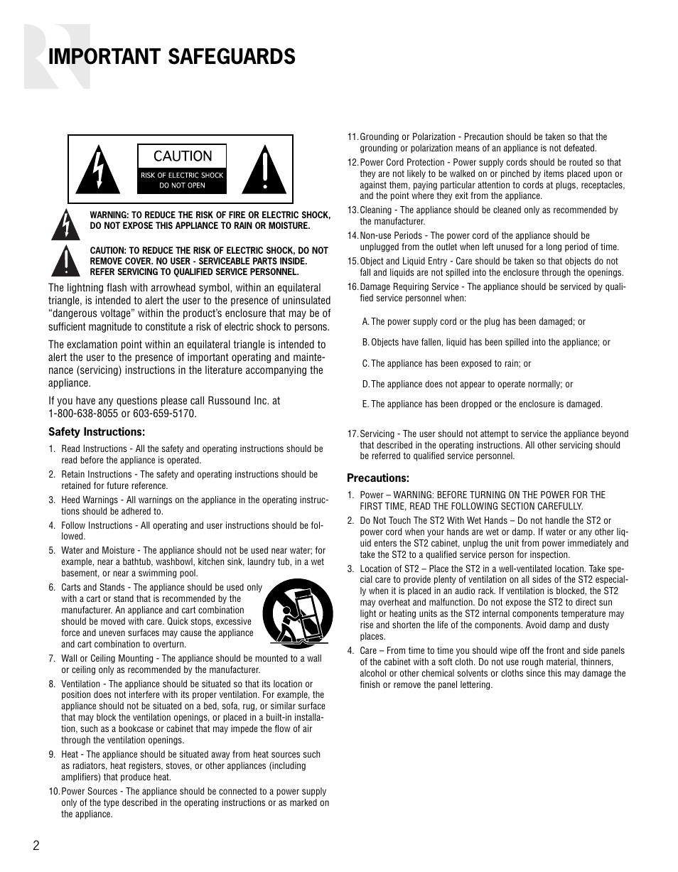 Important safeguards | Russound ST2 User Manual | Page 2 / 28