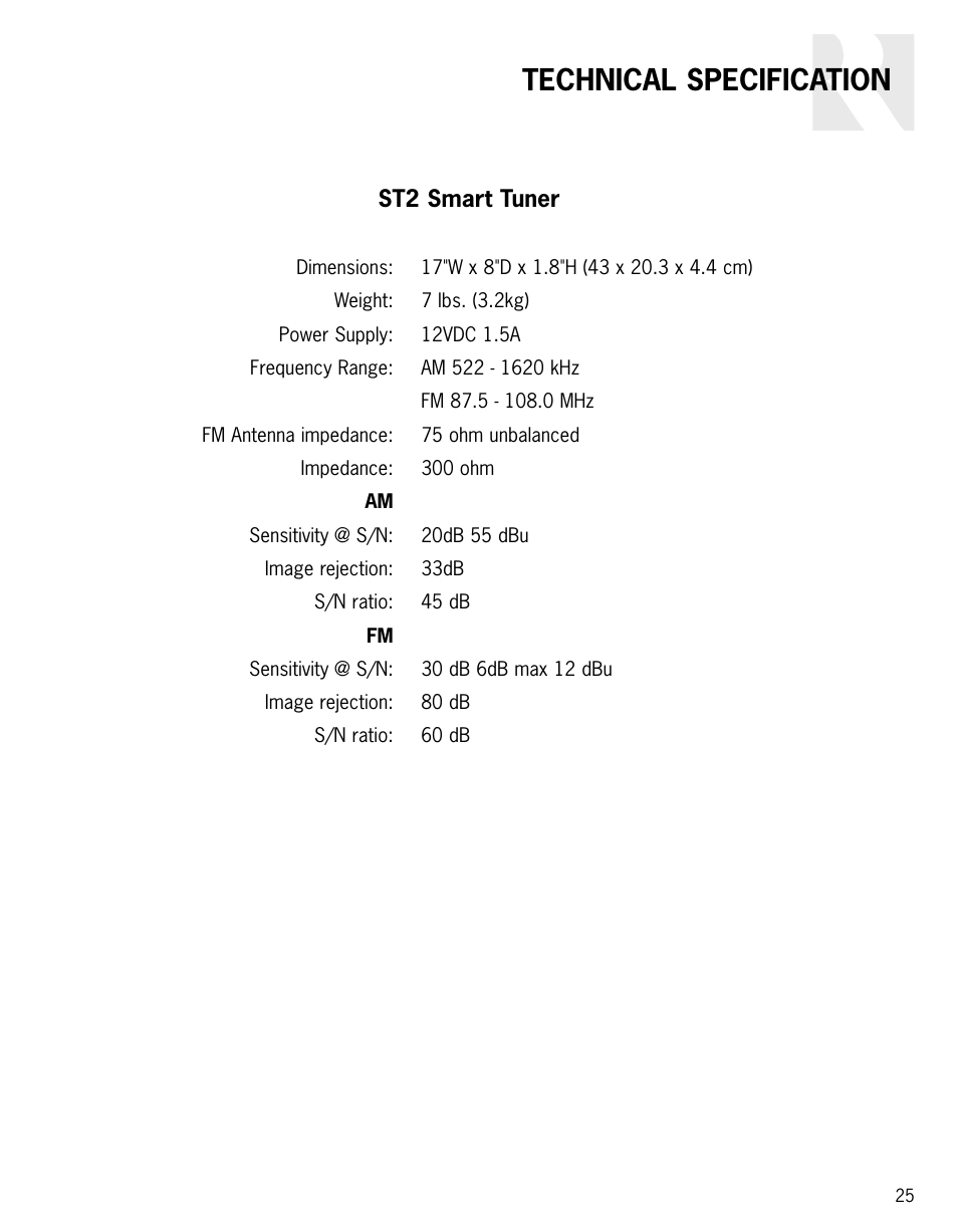 Technical specification, St2 smart tuner | Russound ST2 User Manual | Page 25 / 28