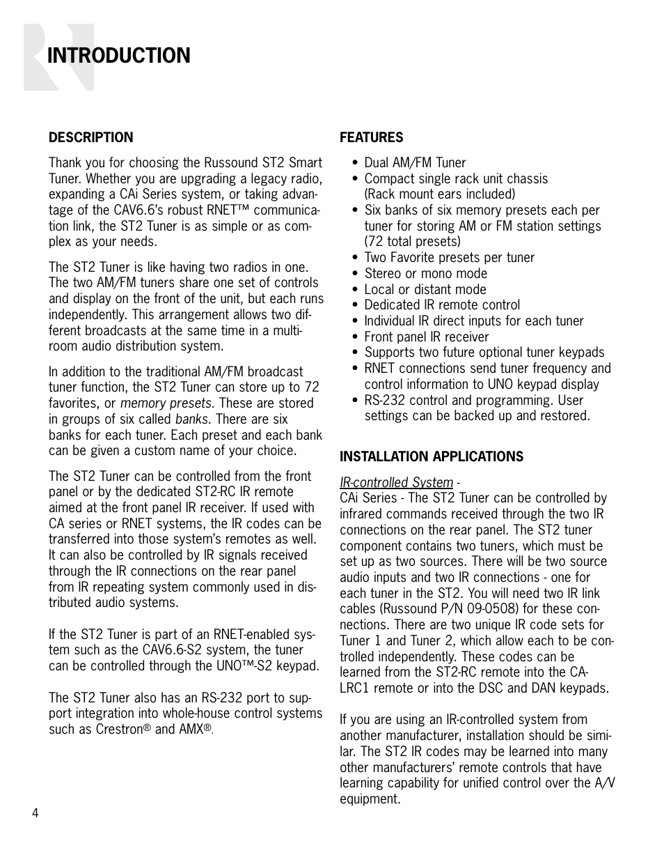 Introduction | Russound ST2 User Manual | Page 4 / 28