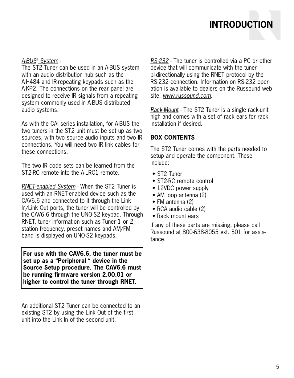 Introduction | Russound ST2 User Manual | Page 5 / 28