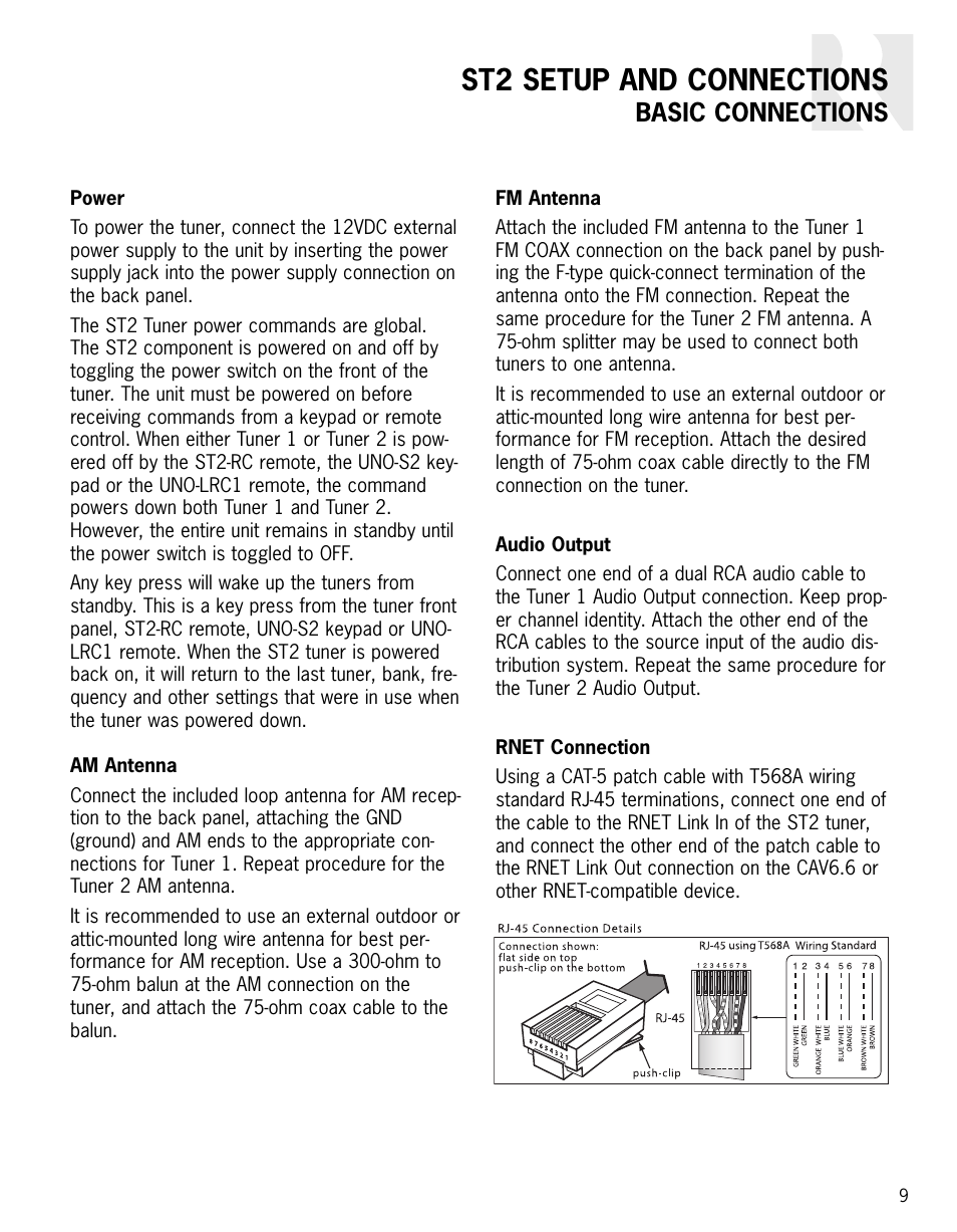 St2 setup and connections, Basic connections | Russound ST2 User Manual | Page 9 / 28