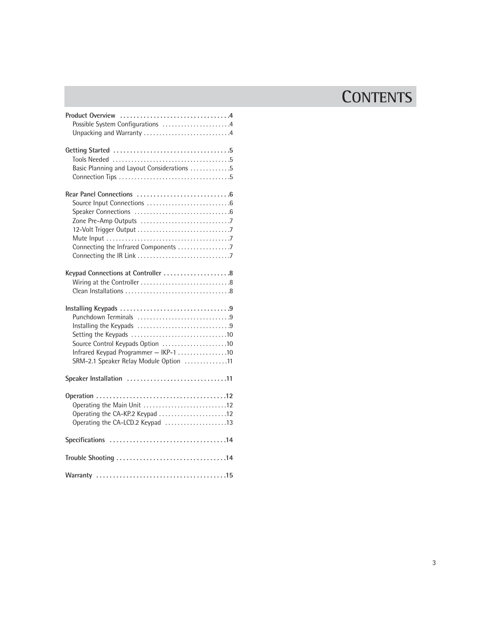 Ontents | Russound CA-LCD.2 User Manual | Page 3 / 16