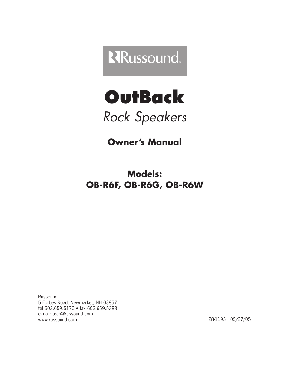 Outback, Rock speakers | Russound OB-R6G User Manual | Page 8 / 8