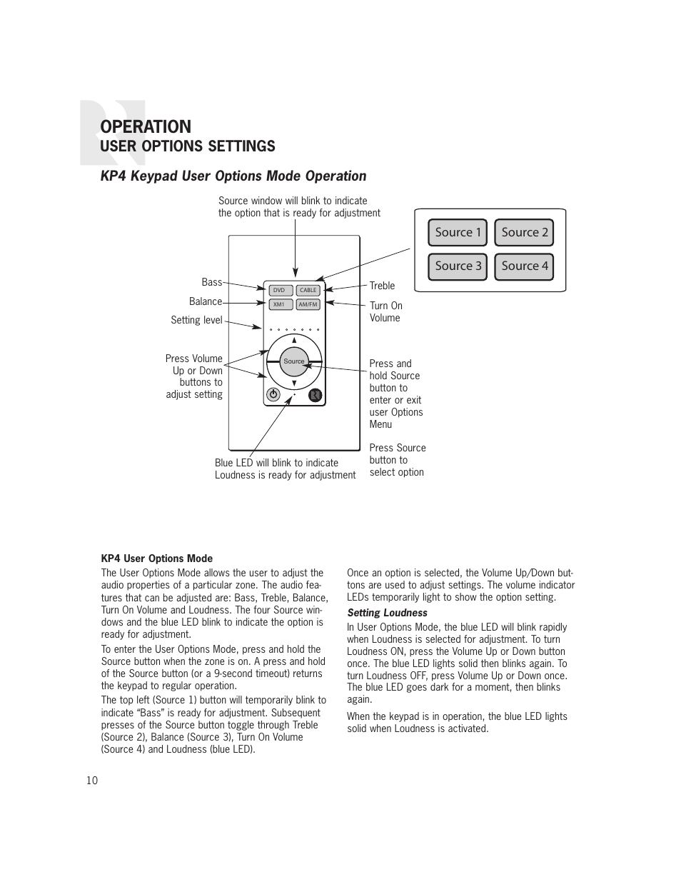 Operation, User options settings | Russound CAS44 User Manual | Page 10 / 40